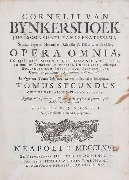 Cornelii van Binkershoek Opera Omnia. Tomus Secundus - copertina