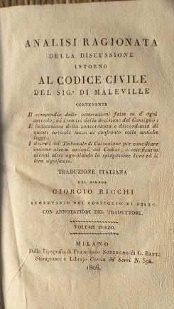 Analisi ragionata della discussione intorno al Codice Civile. Vol. III - copertina