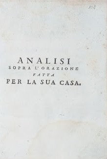 Analisi sopra l'orazione fatta per la sua casa - copertina