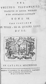 Del Vecchio Testamento tradotto in lingua volgare e con annotazioni illustrato che contiene il terzo e il quarto libro de' Re. Tomo VI - copertina