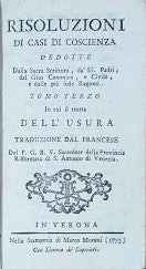 Risoluzioni di casi di coscienza dedotte dalla Sacra Scrittura, da' SS. Padri, dal Gius Canonico, e Civile, e delle più sode Ragioni. Tomo III - copertina