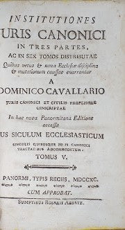 Institutiones Juris Canonicis in tres partes , ac in sex tomos distributae quibus vetus & nova ecclesiae disciplina & mutationum caussae enarrantur. Tomus V - copertina