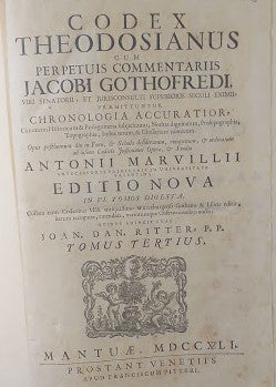Codex Theodosianus cum perpetuis commentariis Iacobi Gothofredi. Editio nova, Tomus Tertius. - copertina