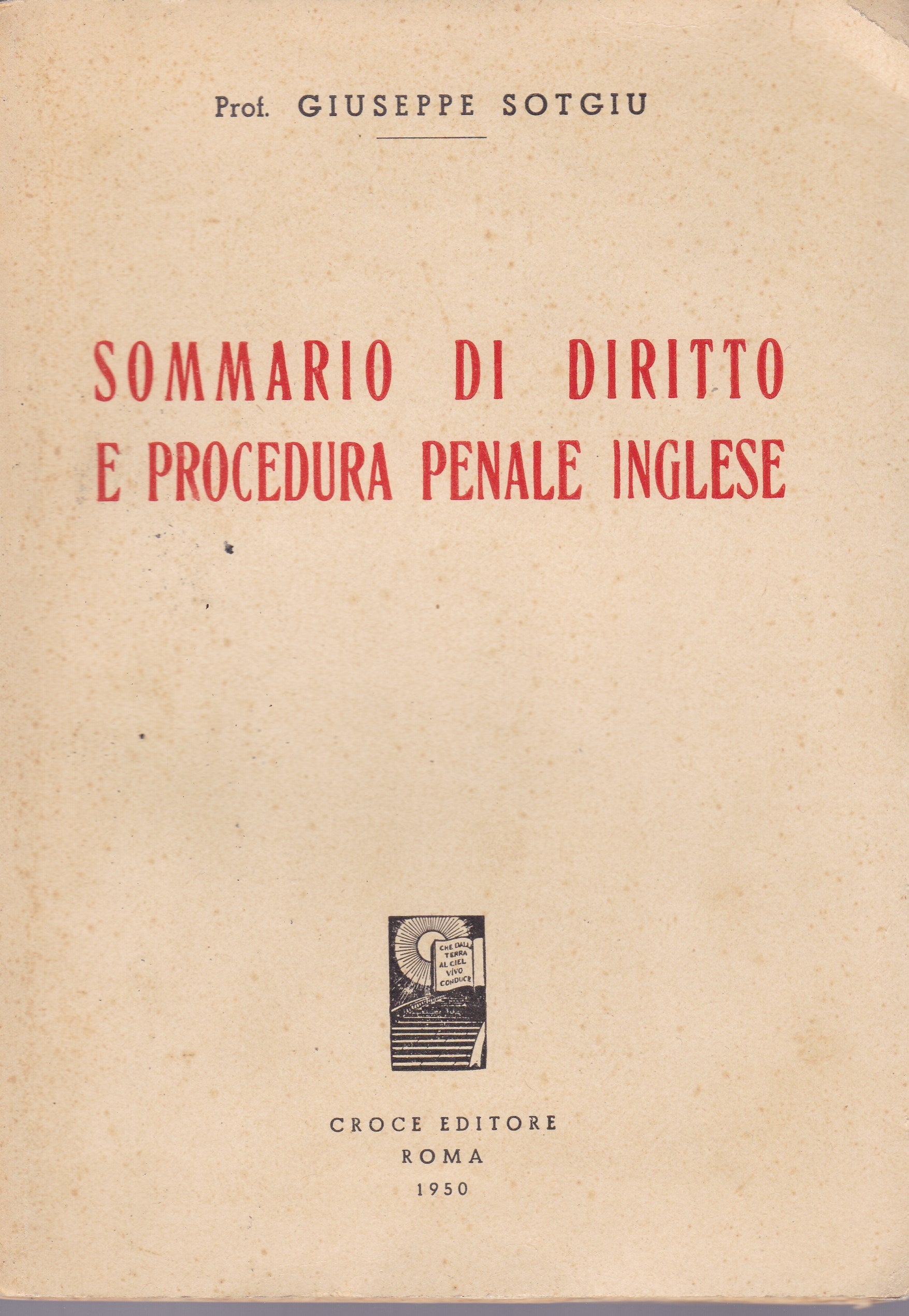 Sommario di diritto e procedura penale inglese - copertina