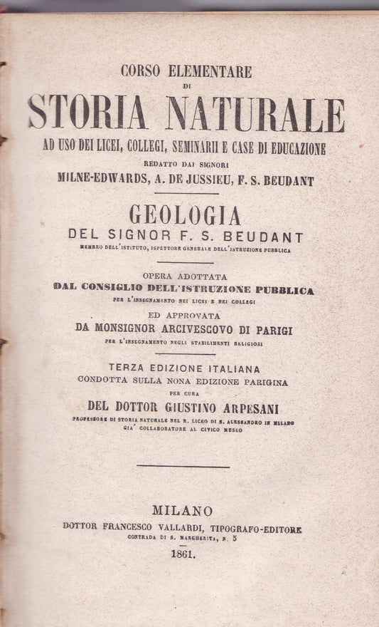 Corso elemenare di storia naturale. Geologia. - copertina