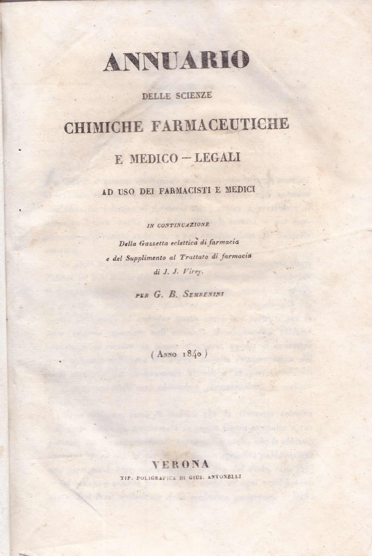 Annuario delle scienze chimiche-farmaceutiche e medico-legali. - copertina