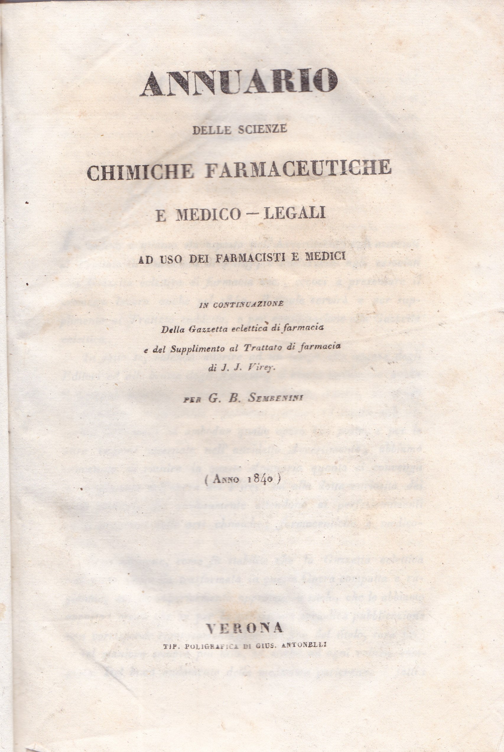Annuario delle scienze chimiche-farmaceutiche e medico-legali. - copertina