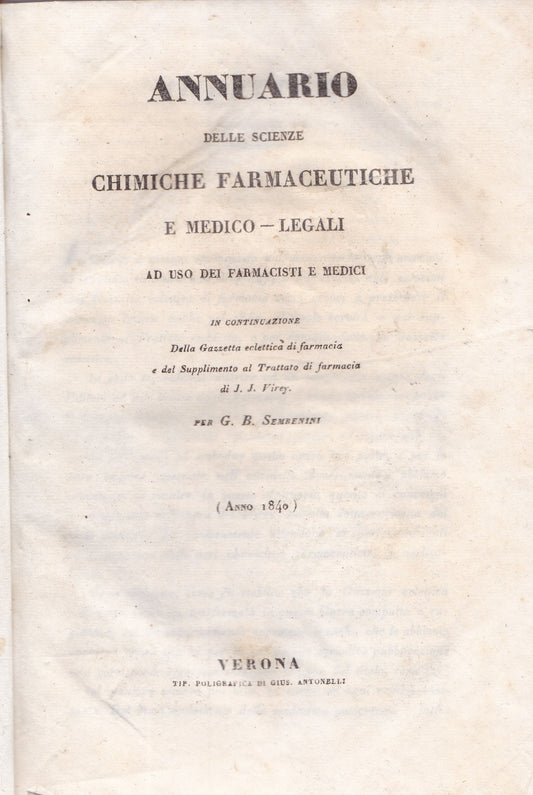 Annuario delle scienze chimiche-farmaceutiche e medico-legali. - copertina
