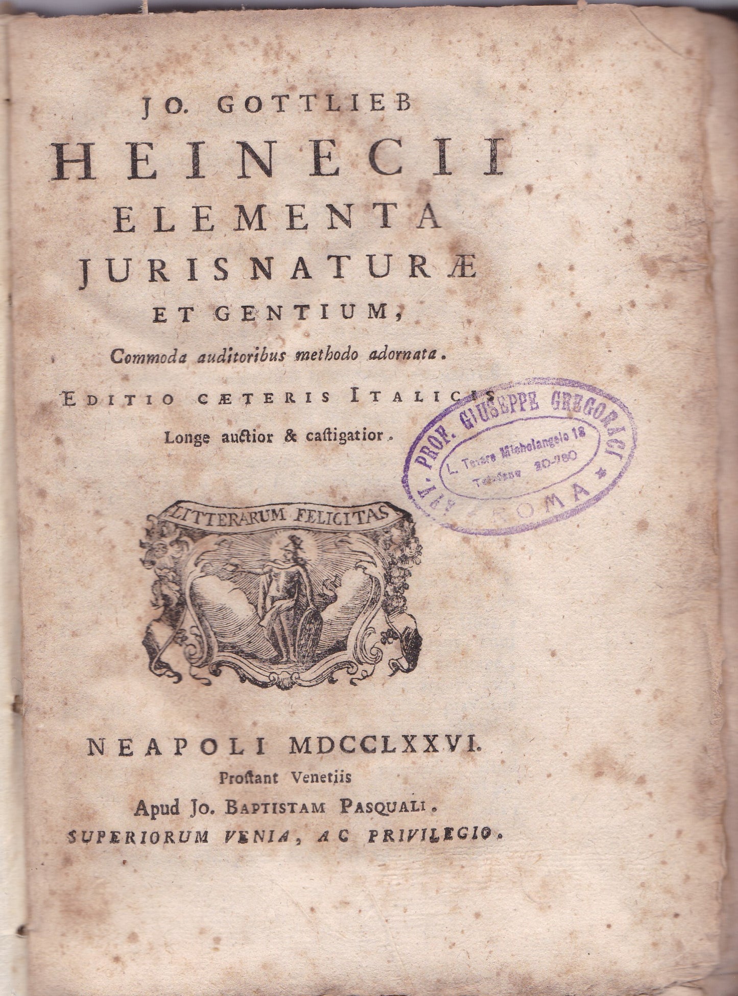 Elementa juris naturae et gentium - copertina