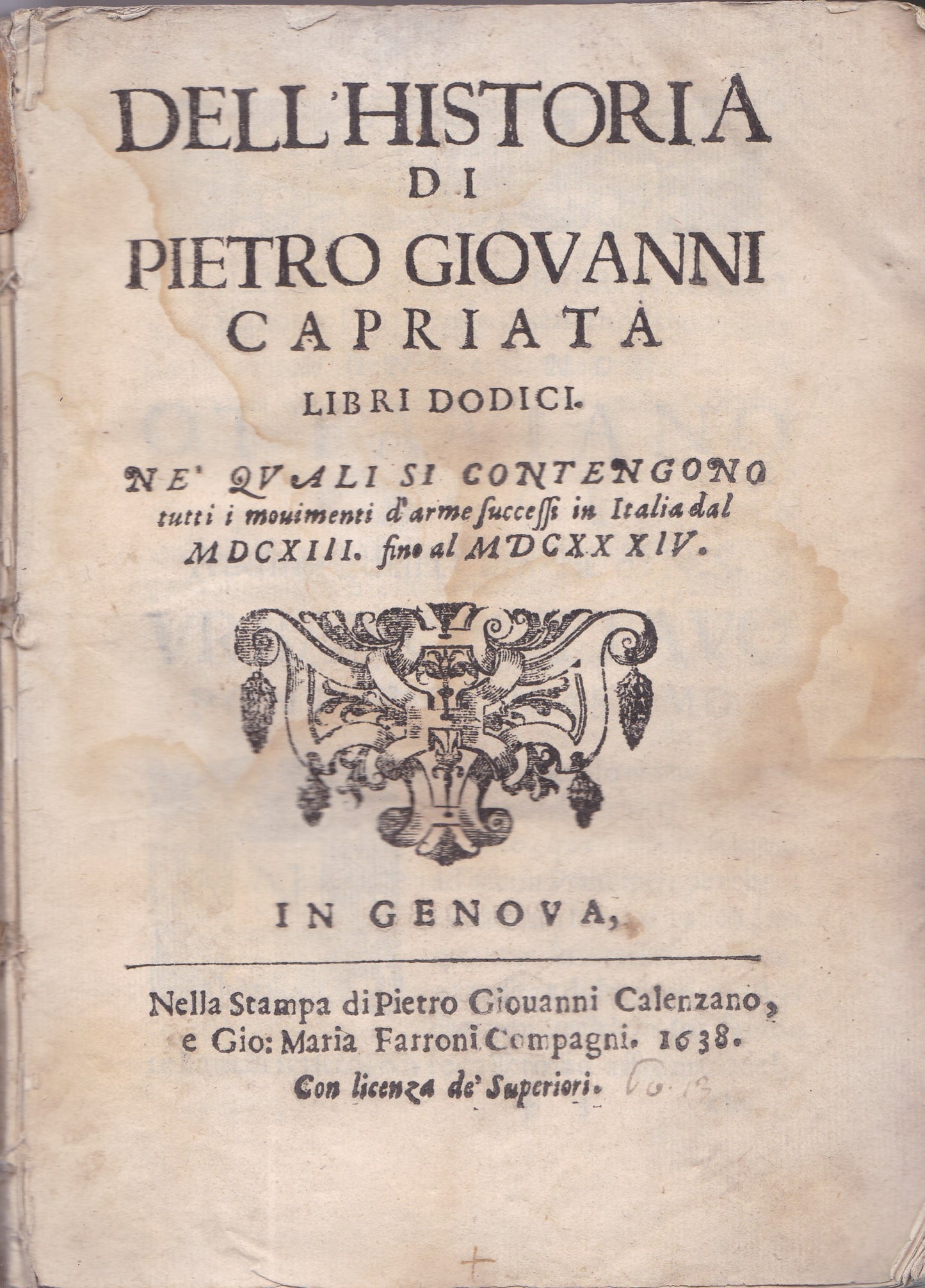 Dell'Historia di Pietro Giovanni Capriata Libri Dodici - copertina