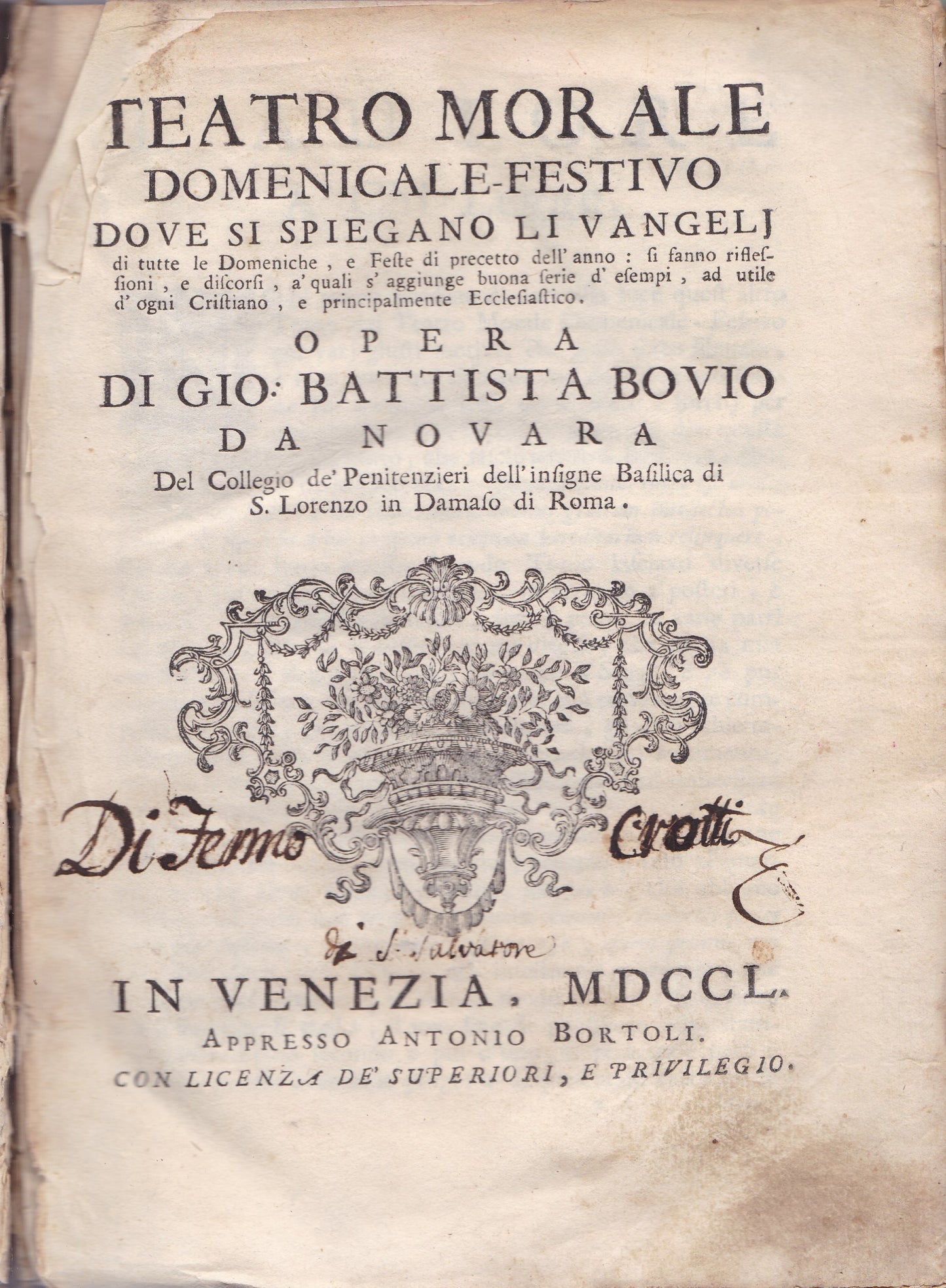 Teatro morale domenicale festivo dove si spiegano li Vangeli di tutte le Domeniche (..) - copertina