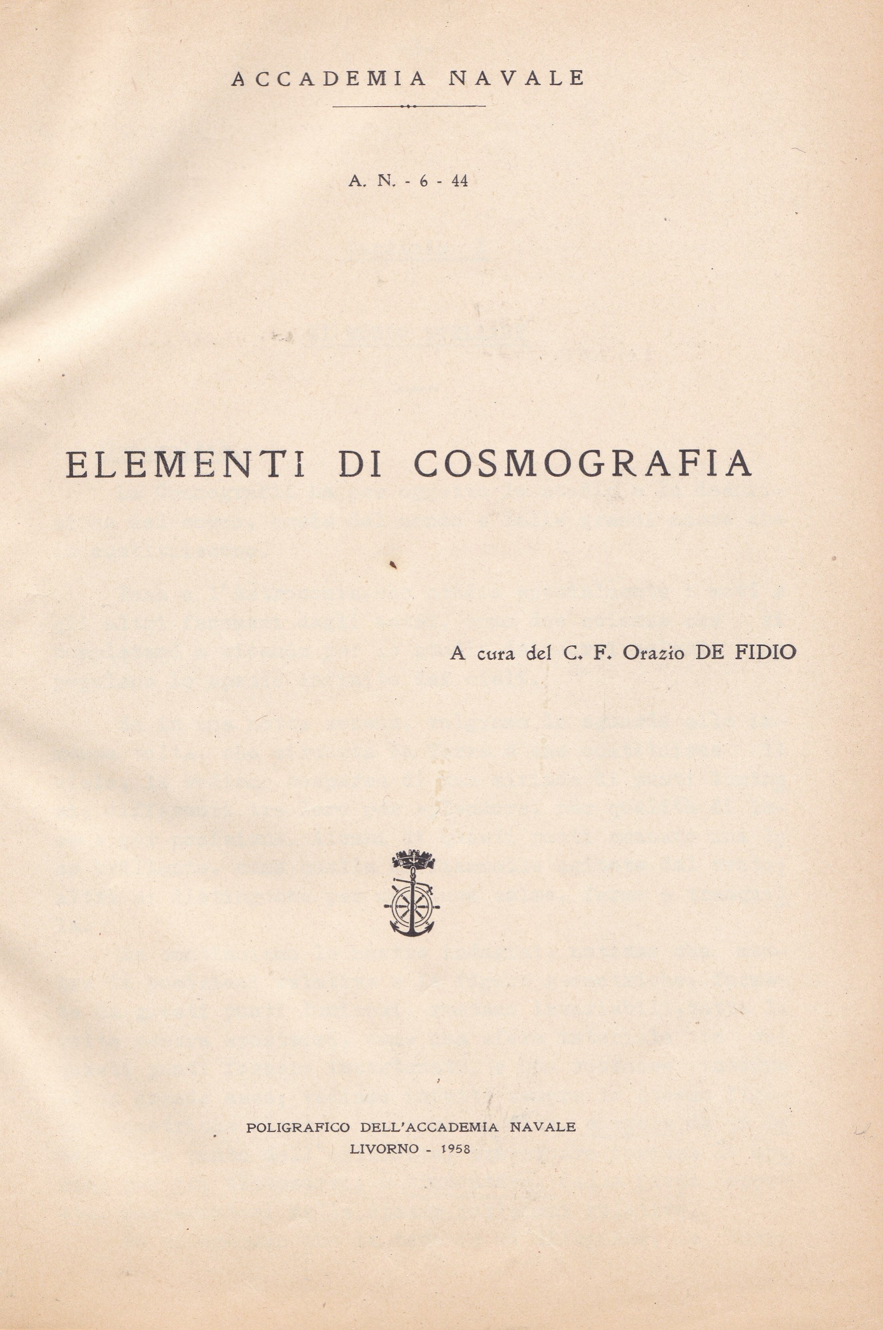 Elementi di cosmografia. Accademia Navale. - copertina