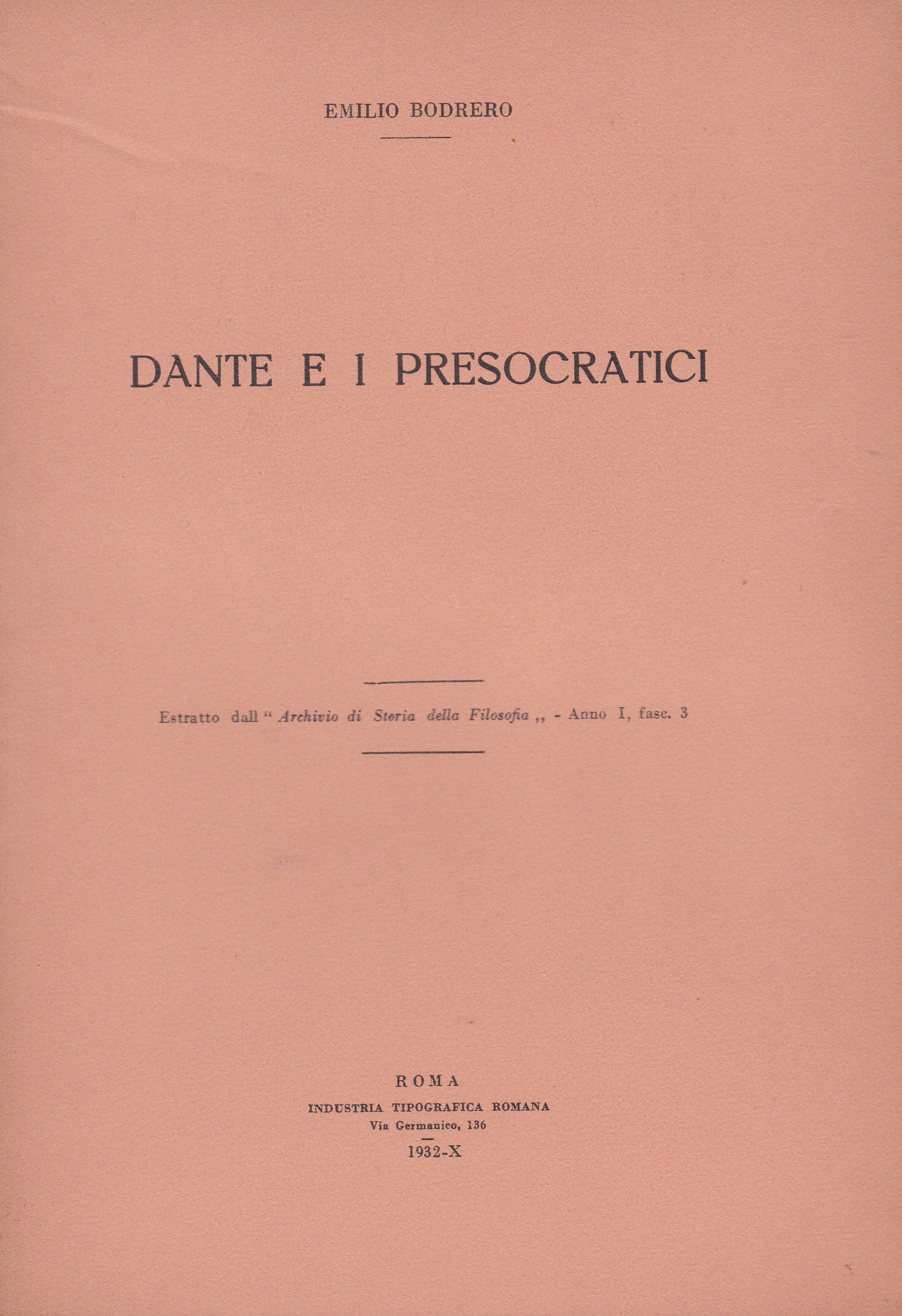 Dante e i presocratici - copertina