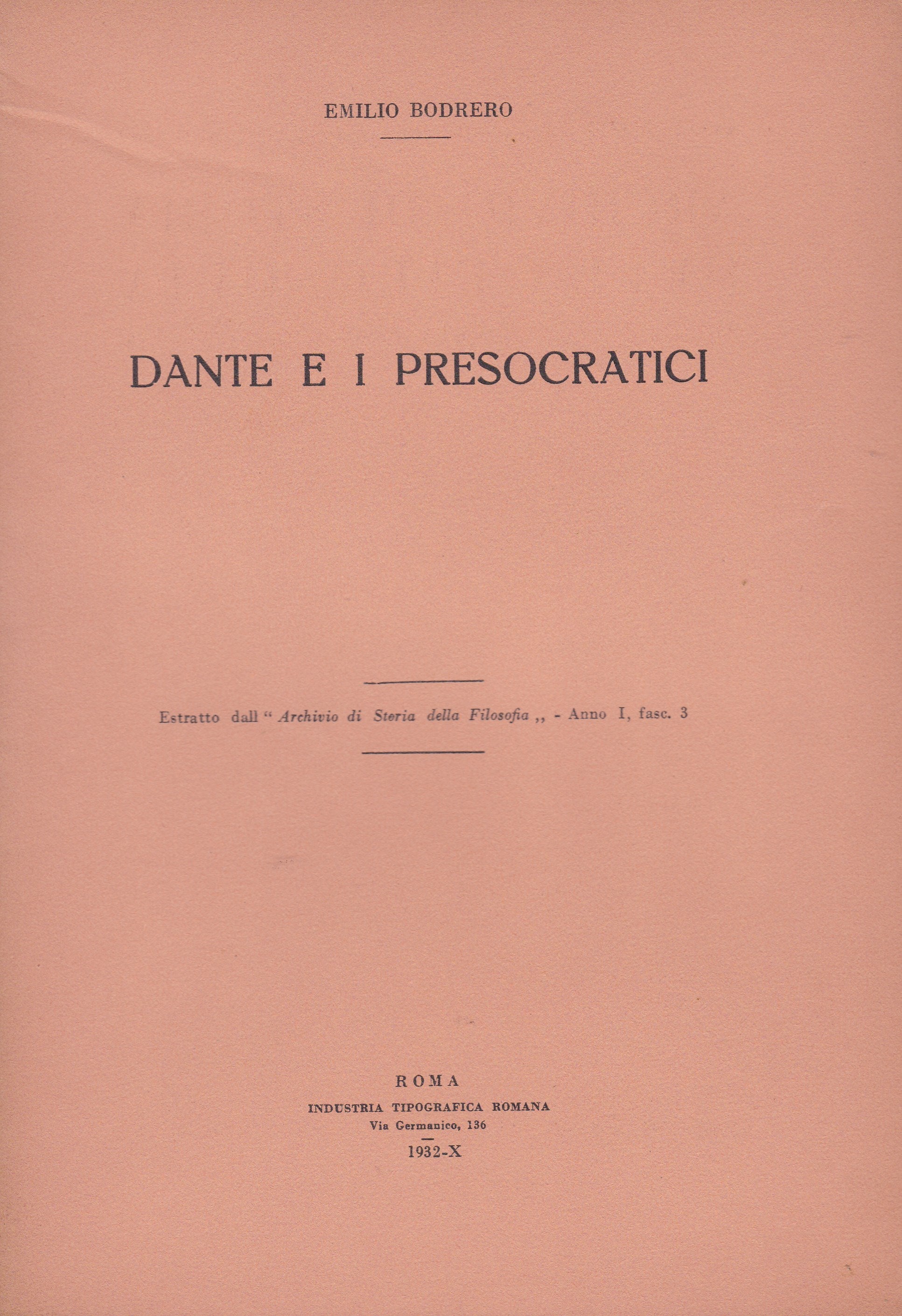 Dante e i presocratici - copertina