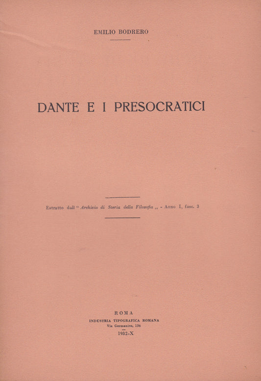 Dante e i presocratici - copertina