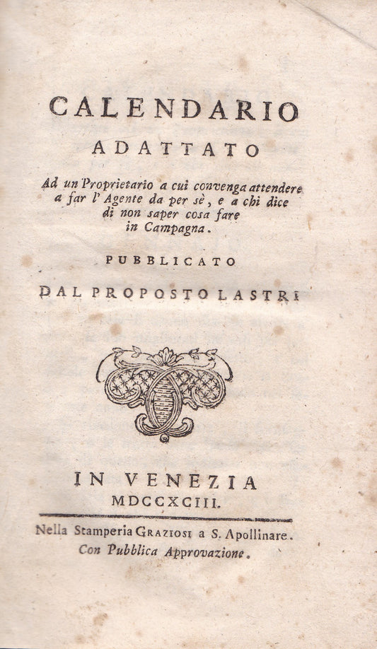 Calendario adattato Ad un Proprietario a cui convenga attendere a far l'Agente da per sé, e a chi dice di non saper cosa fare in Campagna - copertina