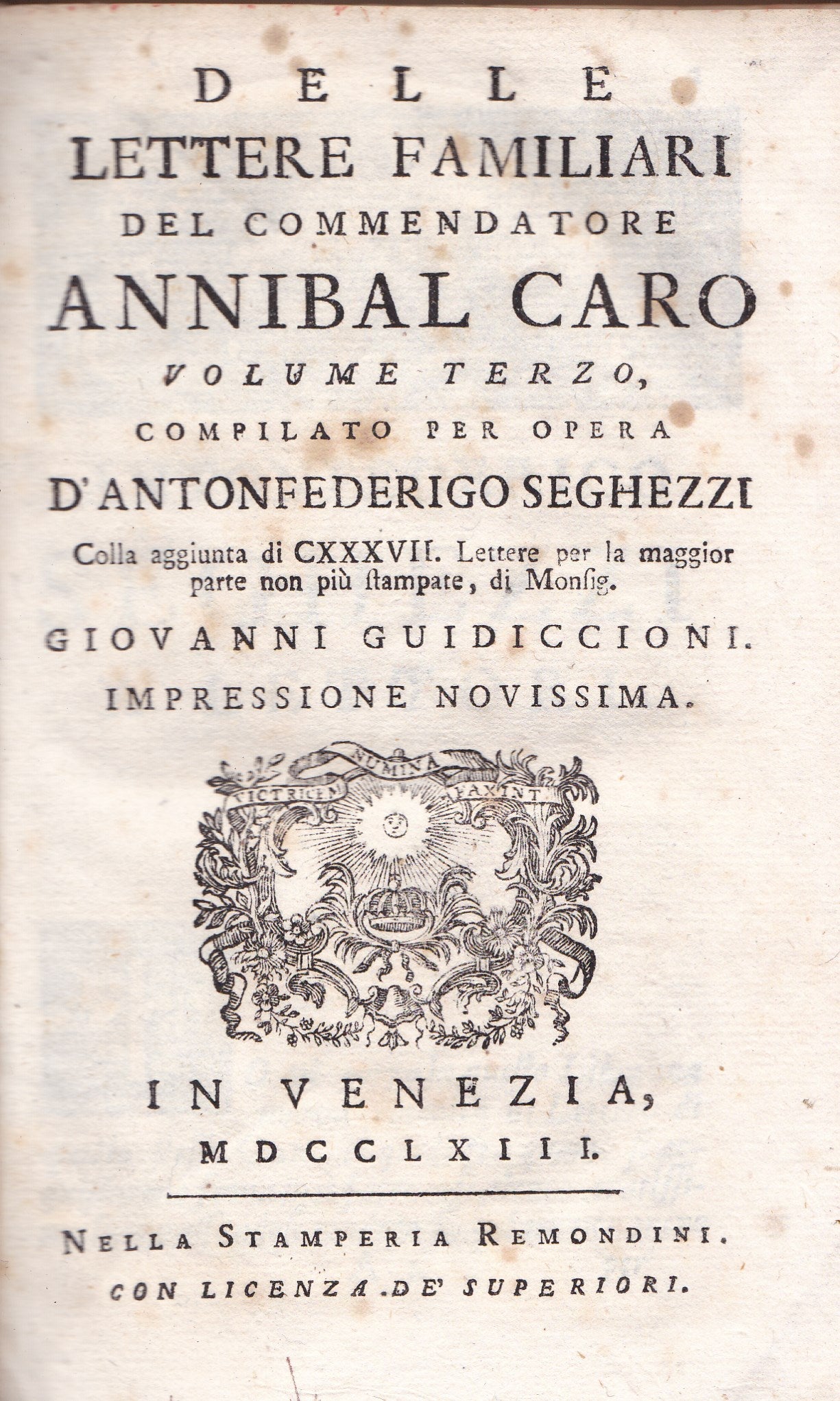 Delle lettere familiari del Commendatore Annibal Caro. III. - copertina