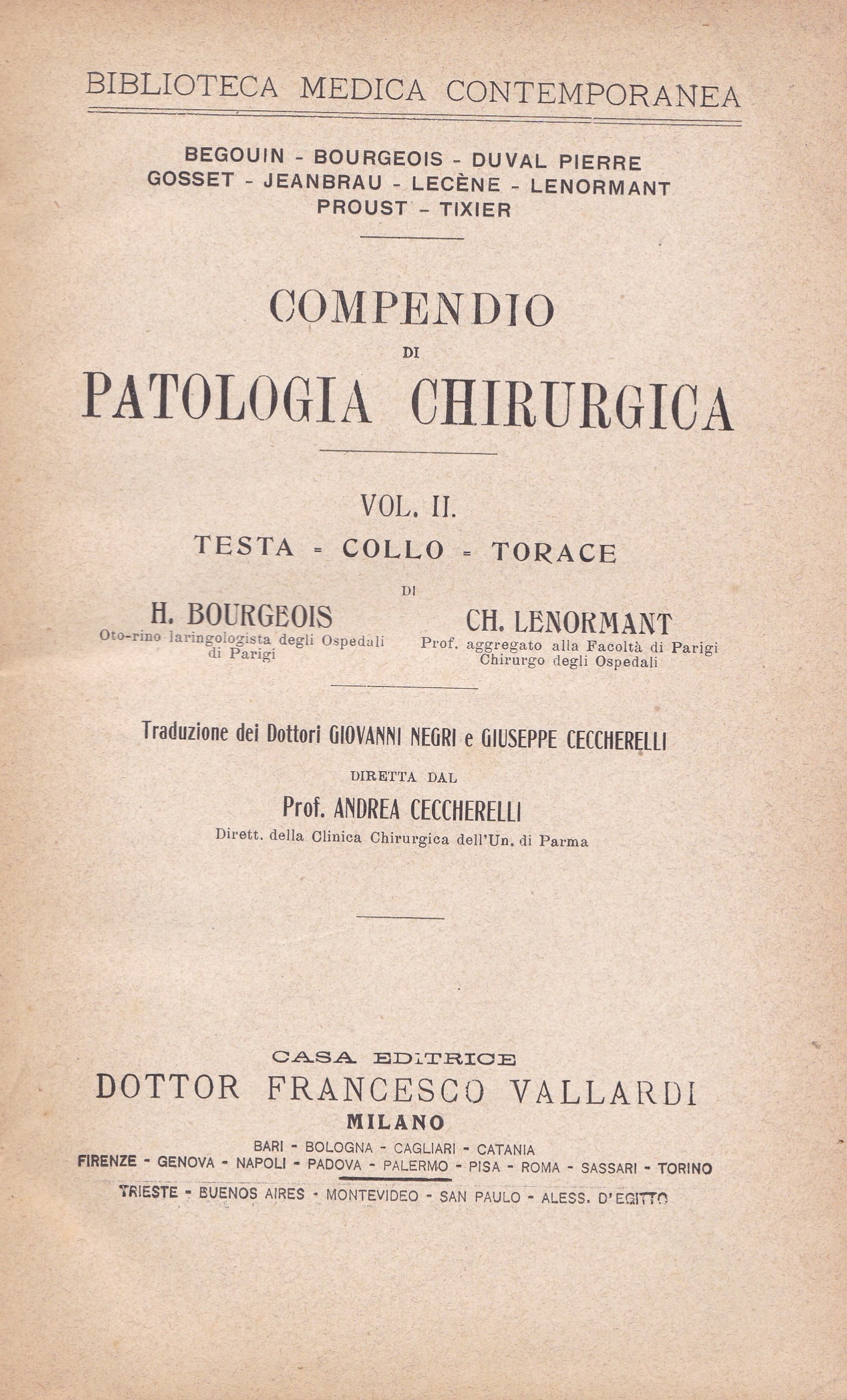 Compendio di patologia chirurgica. II. Testa - Collo - Torace. - copertina