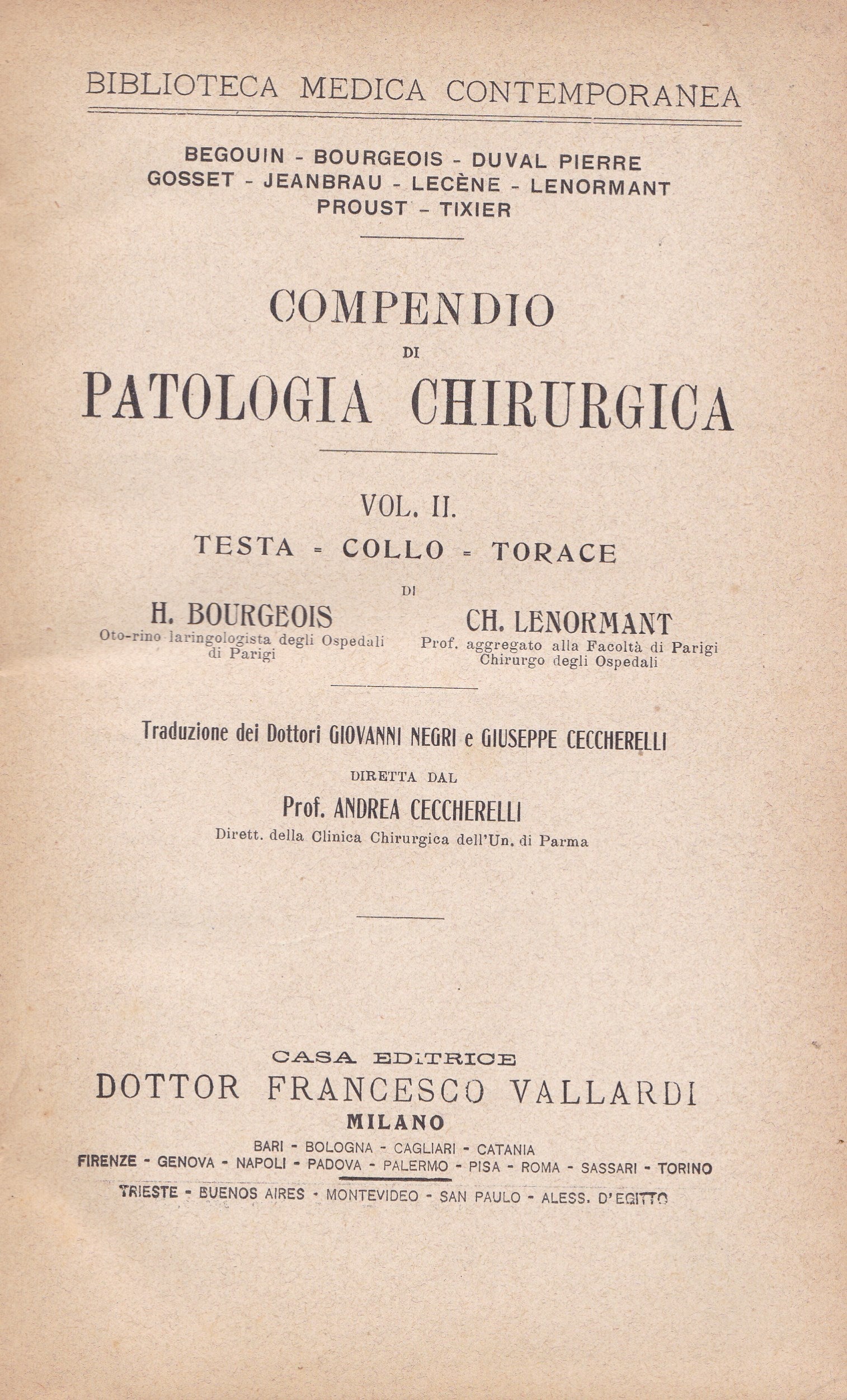 Compendio di patologia chirurgica. II. Testa - Collo - Torace. - copertina