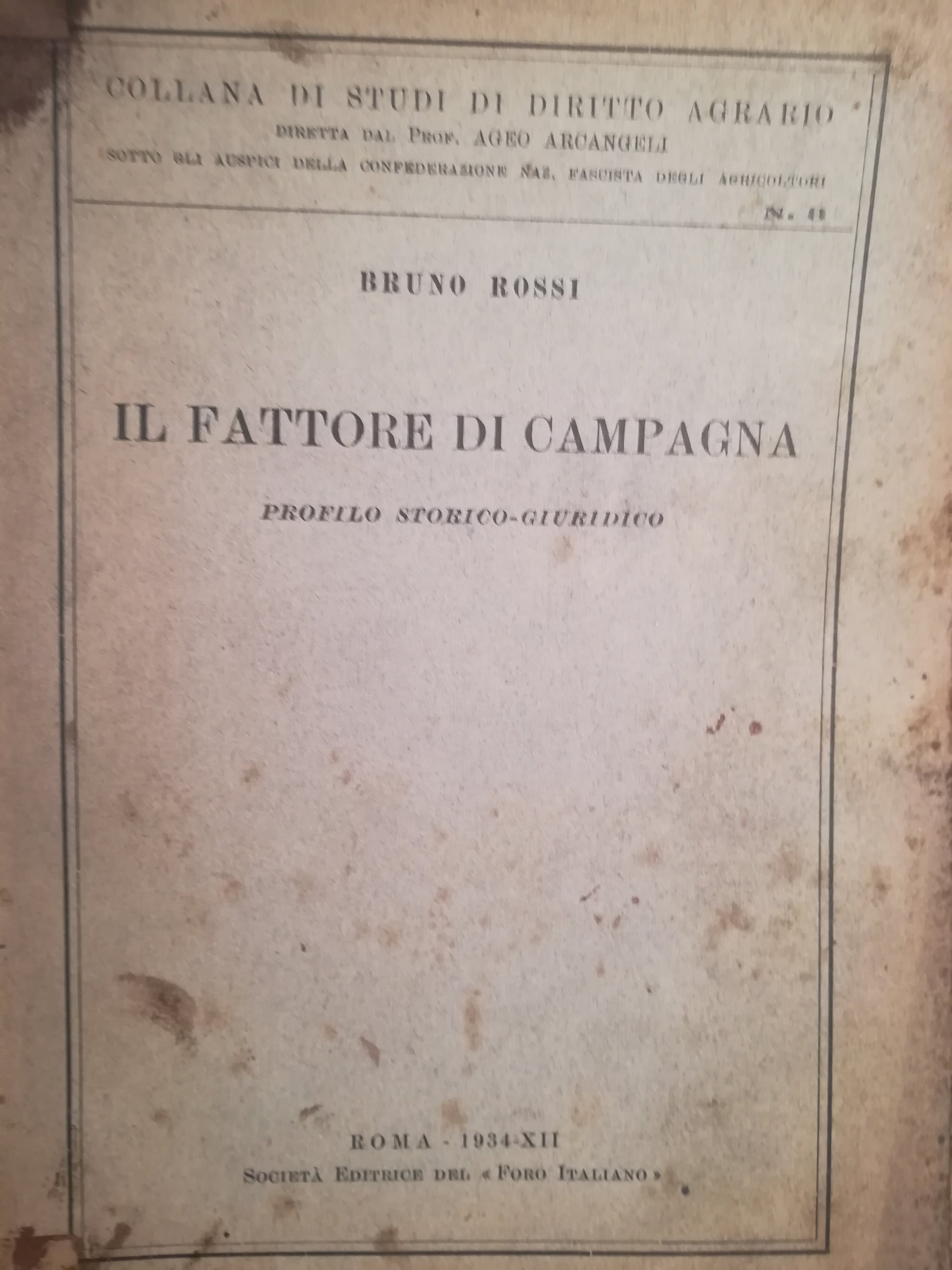 Il fattore di campagna. Profilo storico-giuridico. - copertina