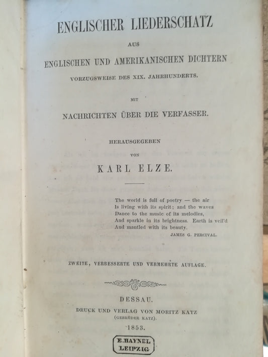 Englischer Liederschatz aus Englischen un Amerikanischen Dichtern - copertina