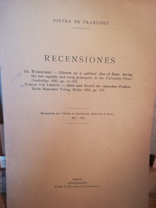 Recensiones. Ch. Wirszubski: Libertas as a political idea at Rome during the late republic (..) - copertina
