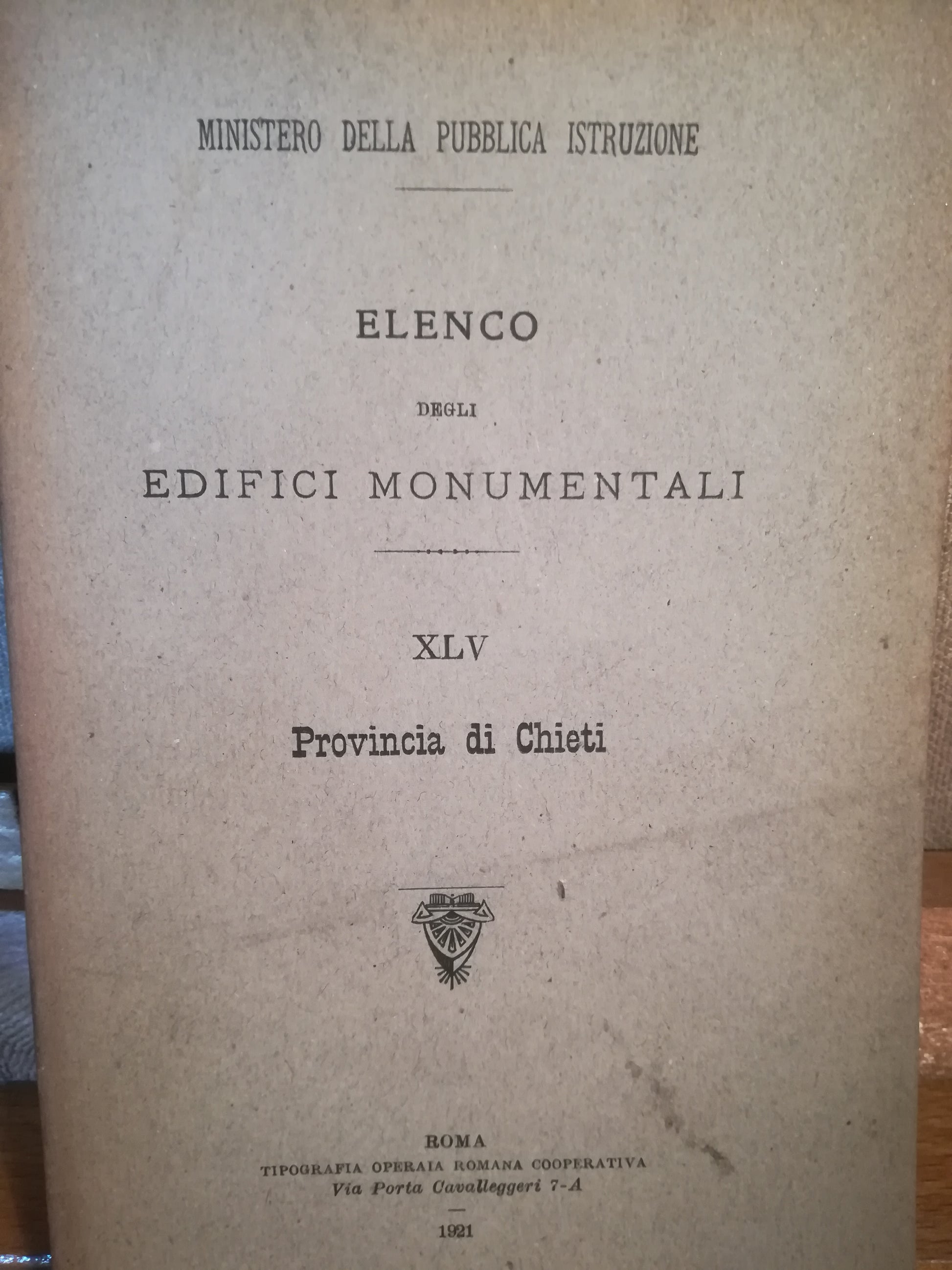 Elenco degli edifici monumentali. XLV. Provincia di Chieti. - copertina