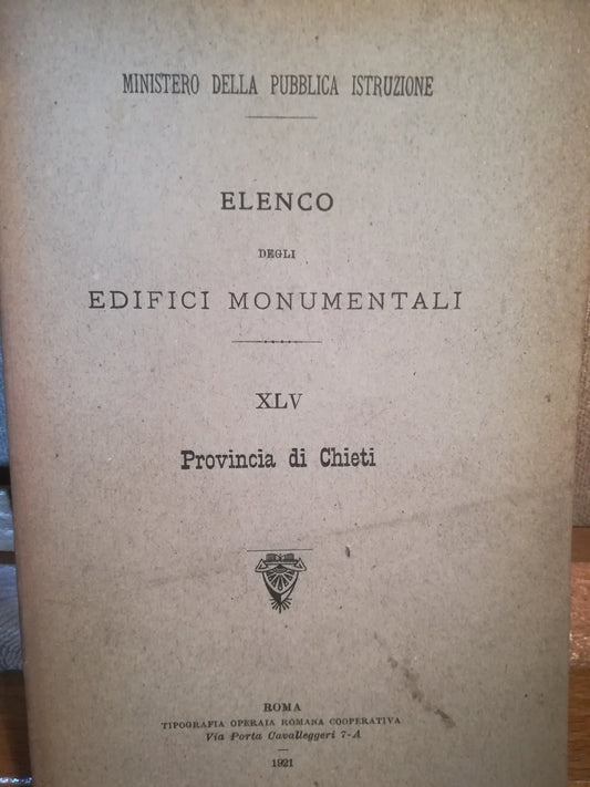 Elenco degli edifici monumentali. XLV. Provincia di Chieti. - copertina