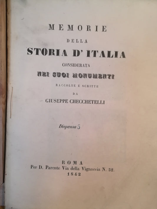 Memorie della Storia d'Italia considerata nei suoi monumenti. Dispense da 1 a 32. - copertina