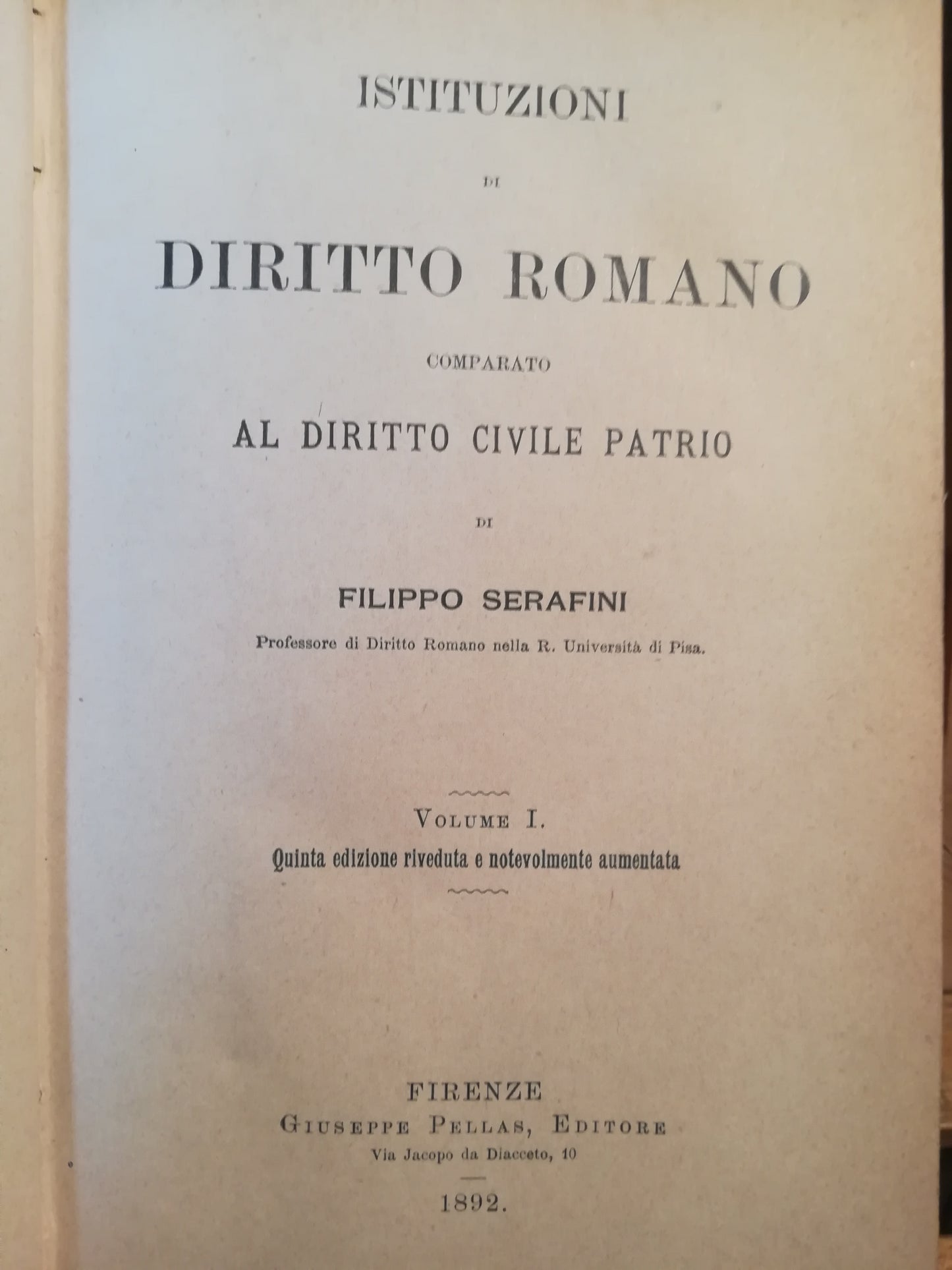 Istituzioni di diritto romano comparato al diritto civile patrio. I. II. - copertina