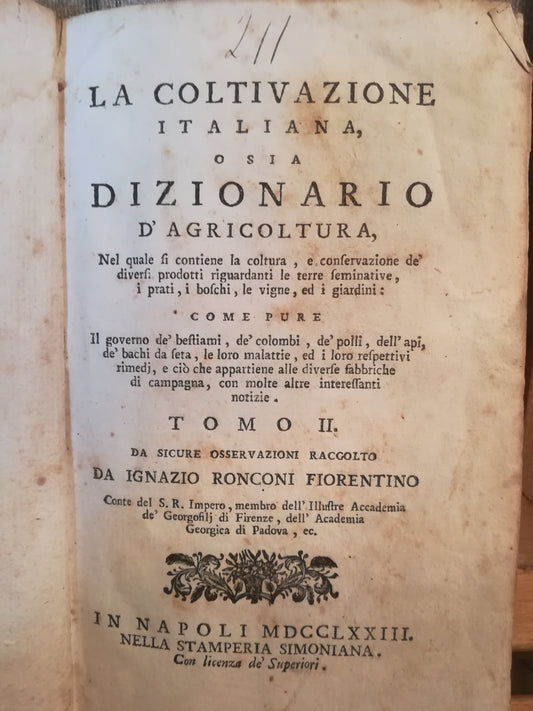 La coltivazione italiana osia Dizionario d'agricoltura (..). Tomo II. - copertina