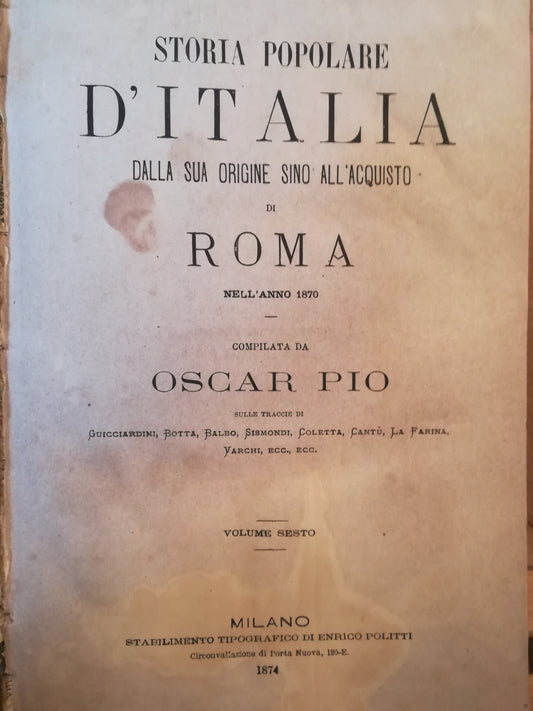 Storia popolare d'Italia dalla sua origine sino all'acquisto di Roma nel 1870. - copertina