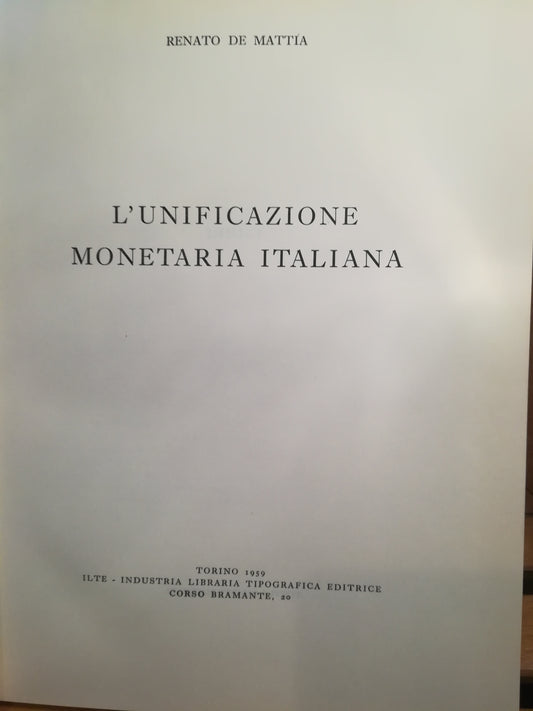 L'unificazione monetaria italiana. - copertina