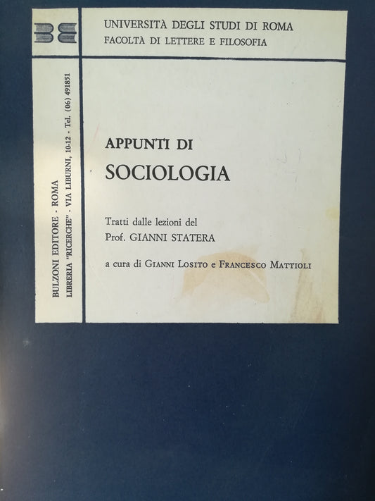 Appunti di sociologia. Tratti dalle lezioni del Prof. Gianni Statera. - copertina