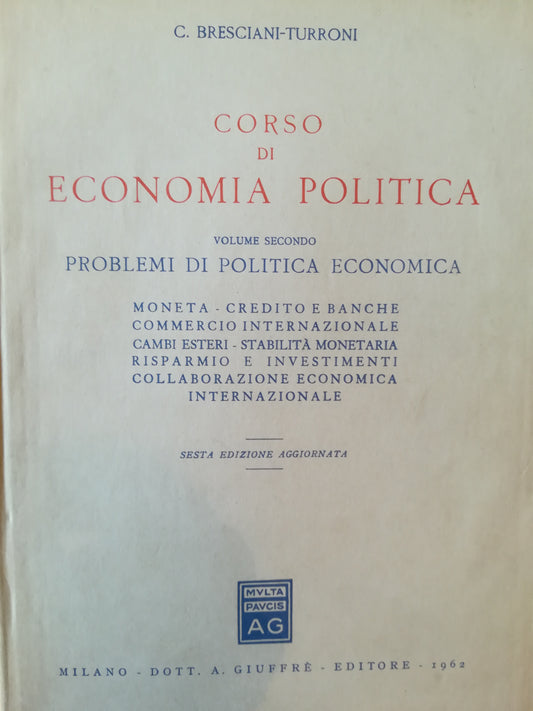Corso di economia politica. II. Problemi di politica economica. - copertina