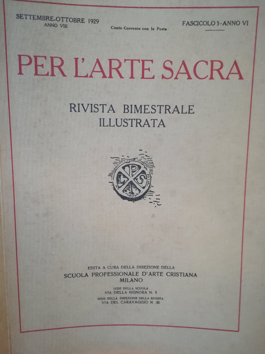Per l'arte sacra. Rivista bimestrale illustrata. 5. Settembre-ottobre 1929. - copertina