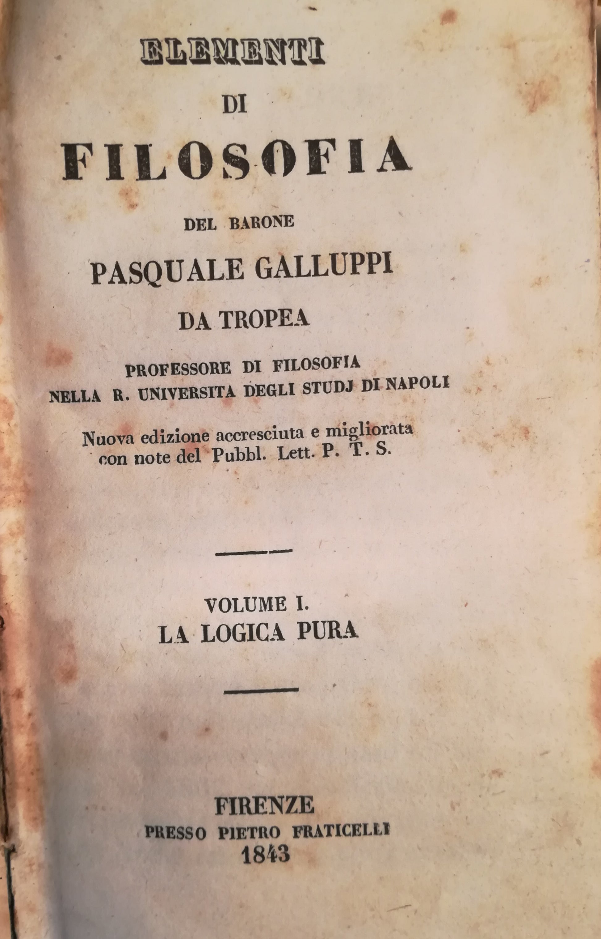 Elementi di filosofia del Barone Pasquale Galluppi da Tropea. I. II. - copertina