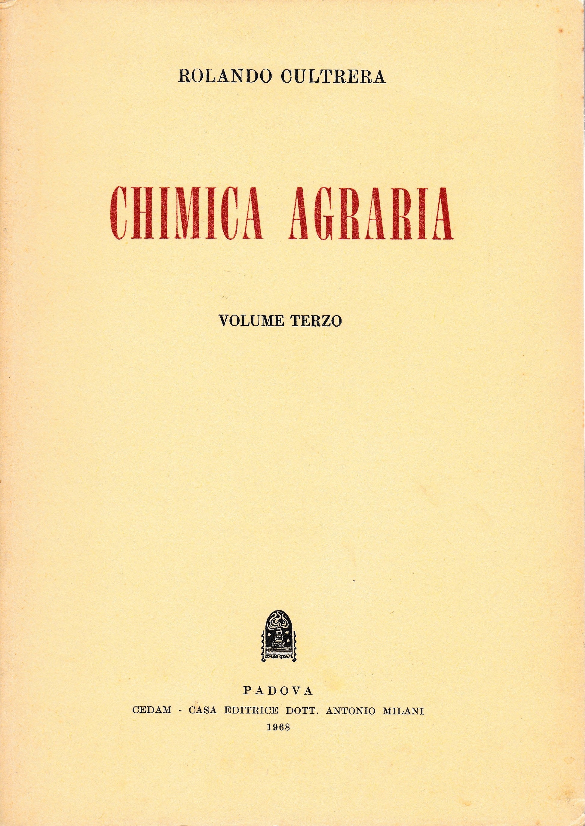 Chimica agraria. Volume terzo - copertina