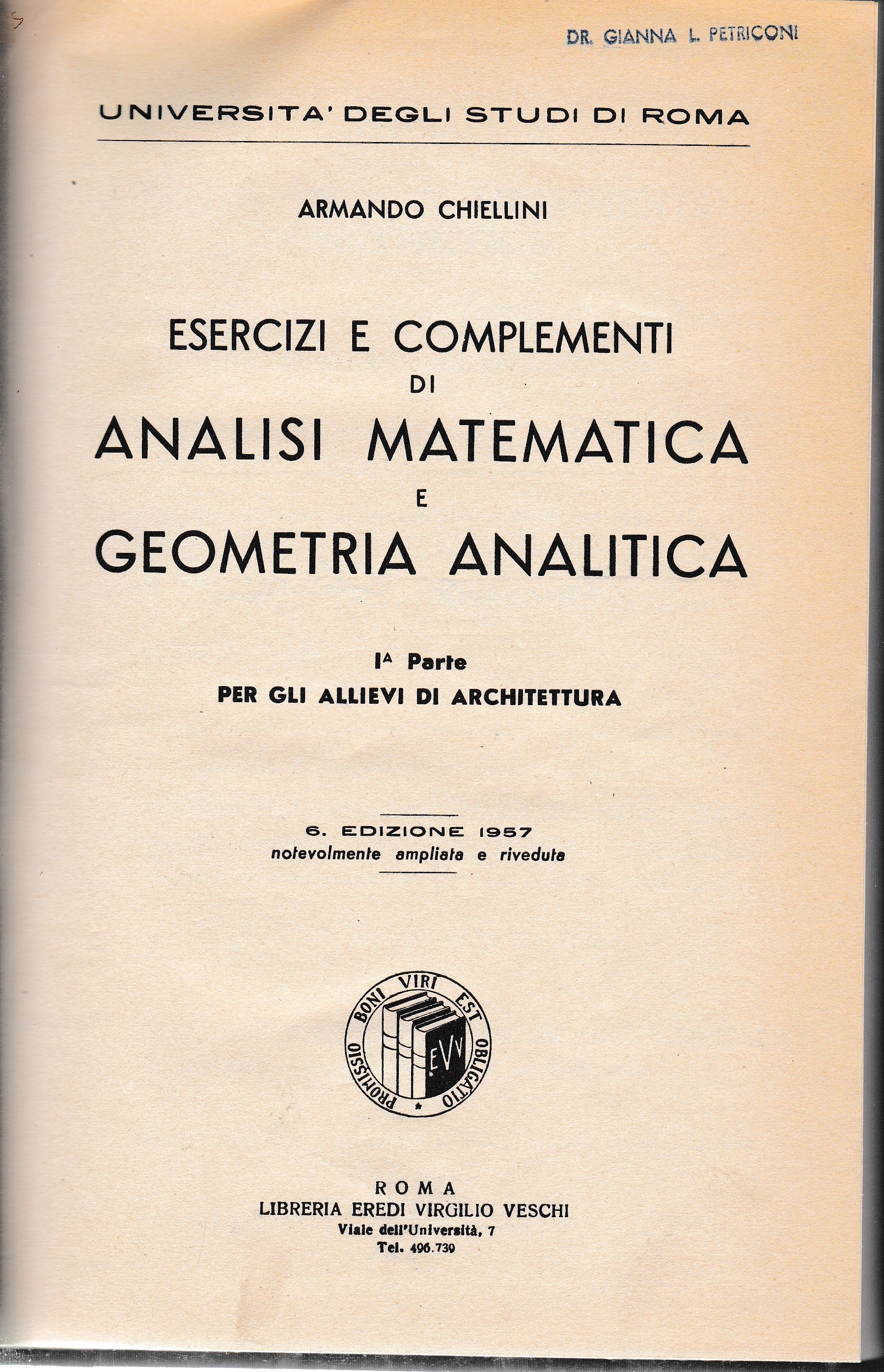 Analisi matematica e geometria analitica. 1ª parte. - copertina