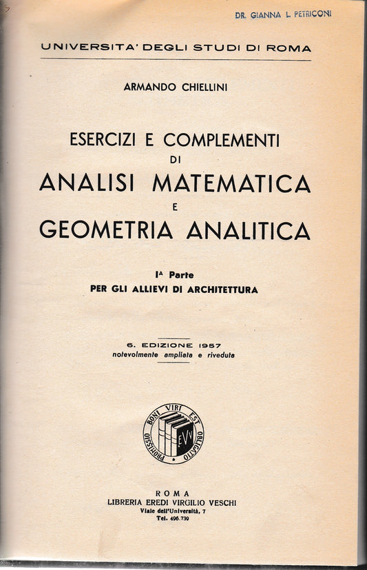 Analisi matematica e geometria analitica. 1ª parte. - copertina