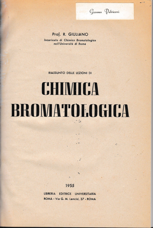 Risssunto delle lezioni di Chimica bromatologica - copertina