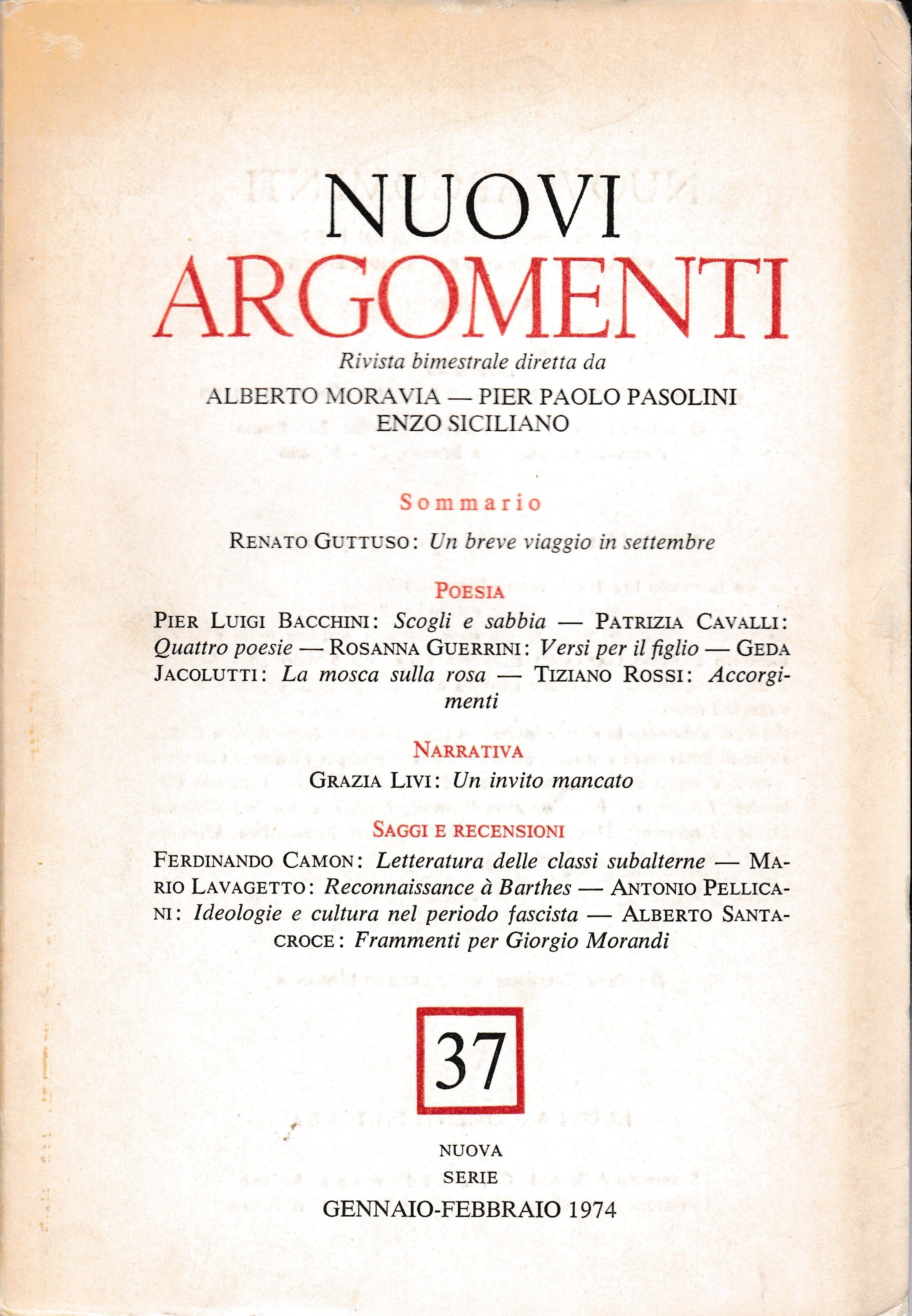 Nuovi argomenti. Nuova serie. Gennaio-Febbraio 1974. n°37 - copertina