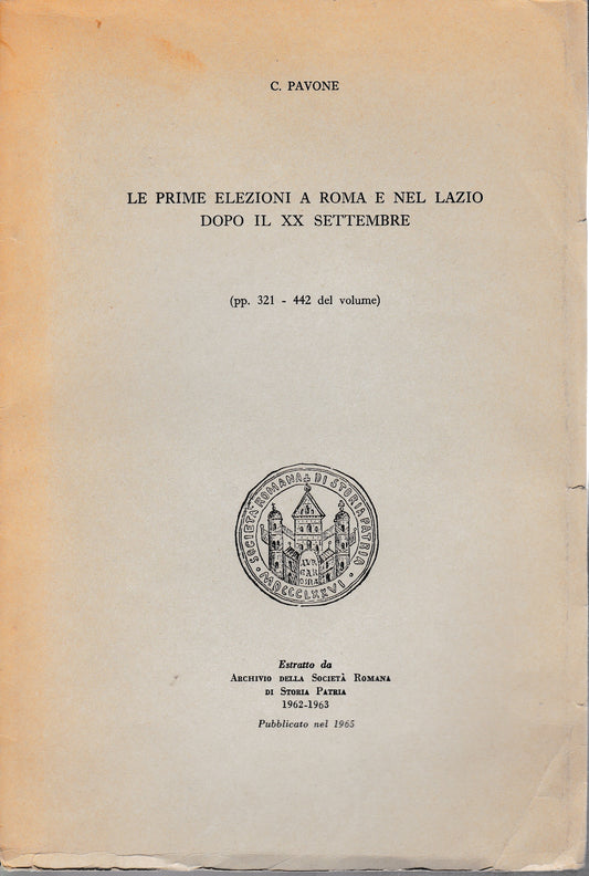 Le prime elezioni a Roma e nel Lazio dopo il XX Settembre (pp 321-442 del volume - estratto) - copertina