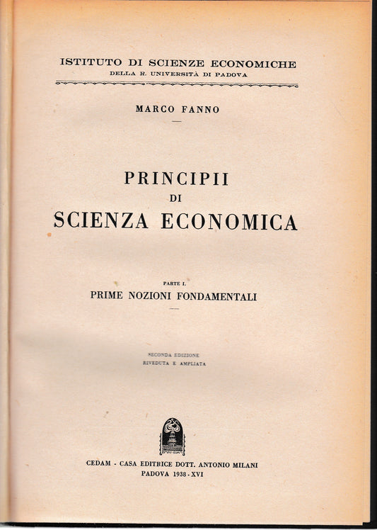 Principi di scienza economica. Parte I. Prime nozioni fondamentali - copertina