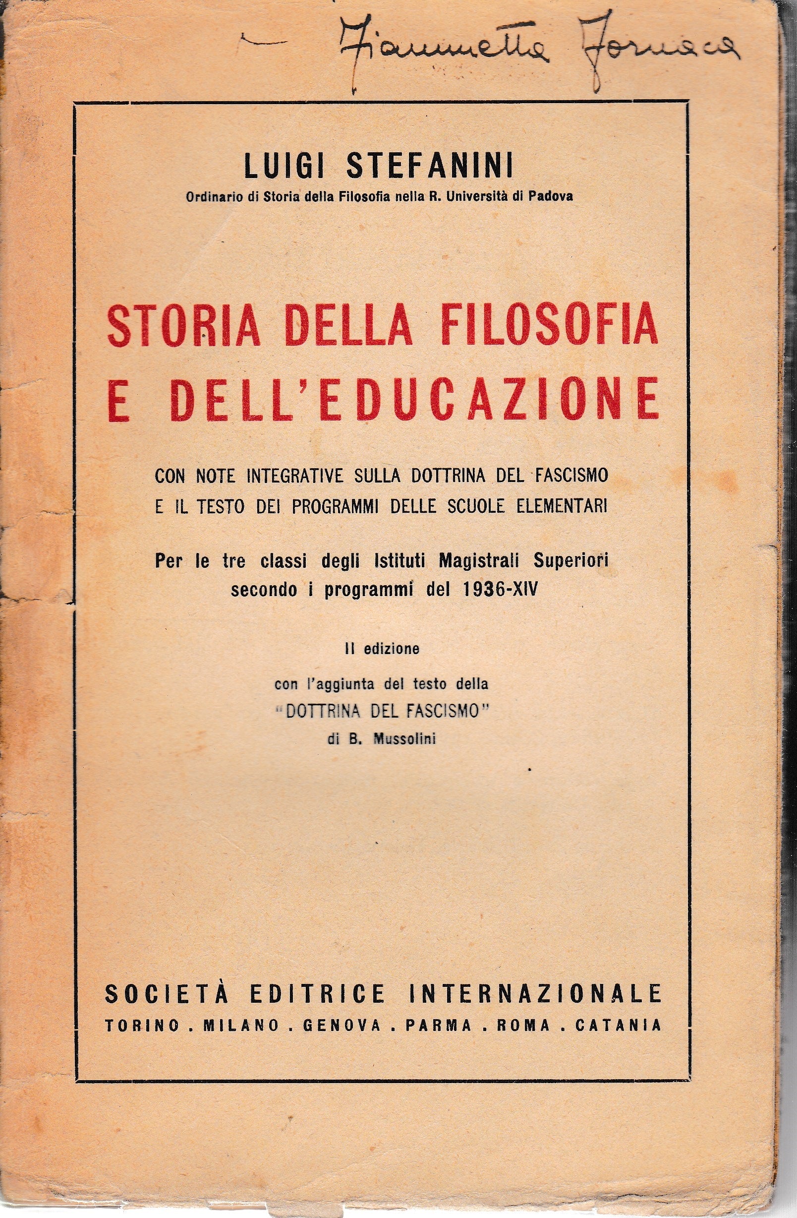 Storia della filosofia e dell'educazione - copertina