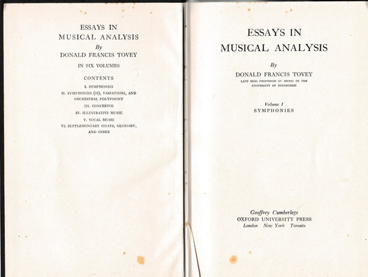 Essays in musical analysis. Vol. 1. Simphonies - copertina