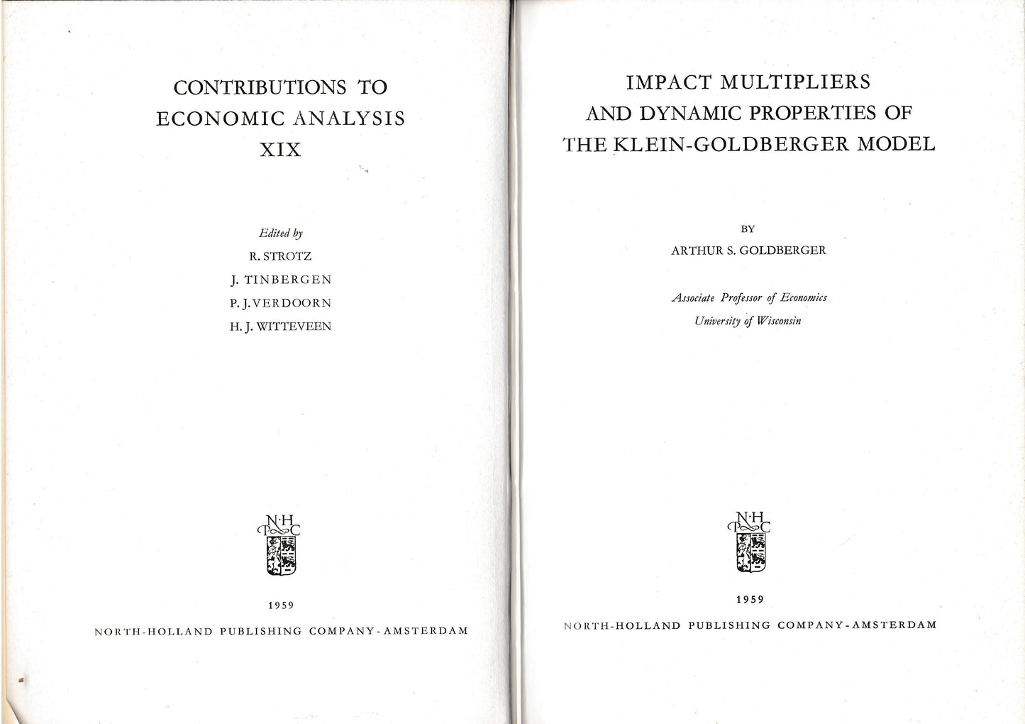 Impact multipliers and dynamic properties of the Klein-Goldberger model - copertina