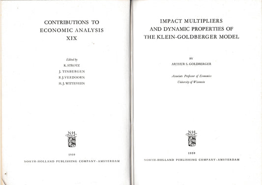 Impact multipliers and dynamic properties of the Klein-Goldberger model - copertina
