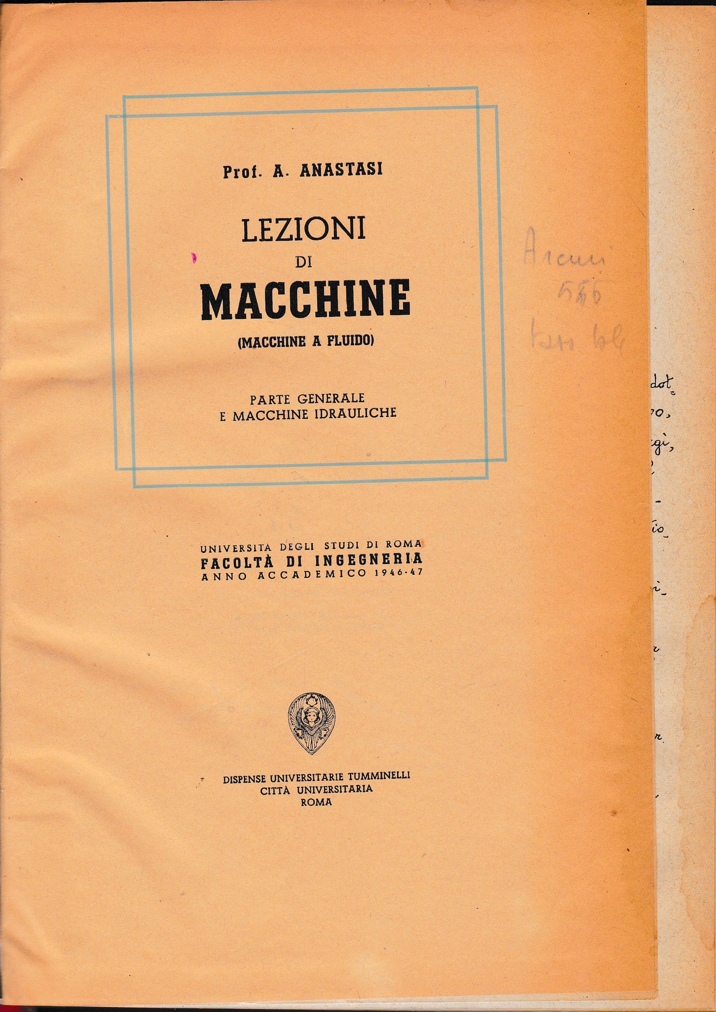 Lezioni di Macchine (Macchine a fluido). Parte generale e macchine idrauliche - copertina