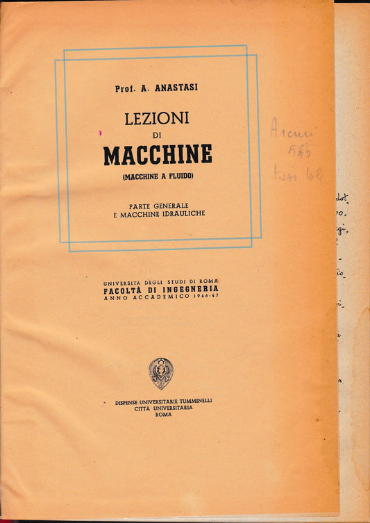 Lezioni di Macchine (Macchine a fluido). Parte generale e macchine idrauliche - copertina